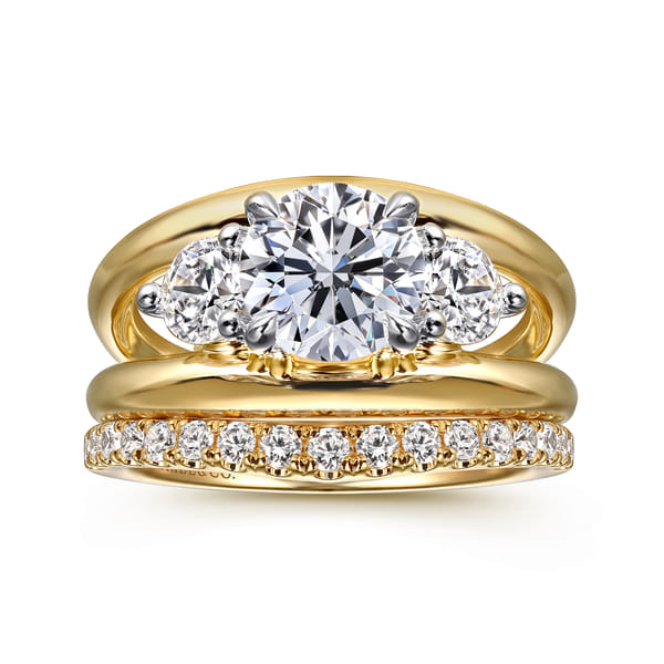 14K Yellow-White Gold Round Three Stone Diamond Engagement Ring @ $6800 ...