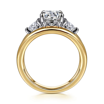 Danni - 14K Yellow-White Gold Round Three Stone Split Shank Diamond Engagement Ring