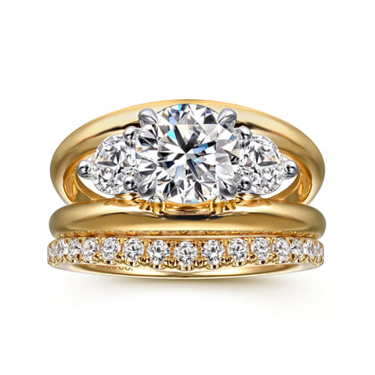 Danni - 14K Yellow-White Gold Round Three Stone Split Shank Diamond Engagement Ring