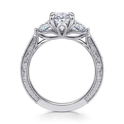 Dany - Vintage Inspired 14K White Gold Oval Three Stone Diamond Engagement Ring