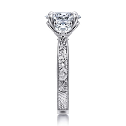 Dany - Vintage Inspired 14K White Gold Oval Three Stone Diamond Engagement Ring