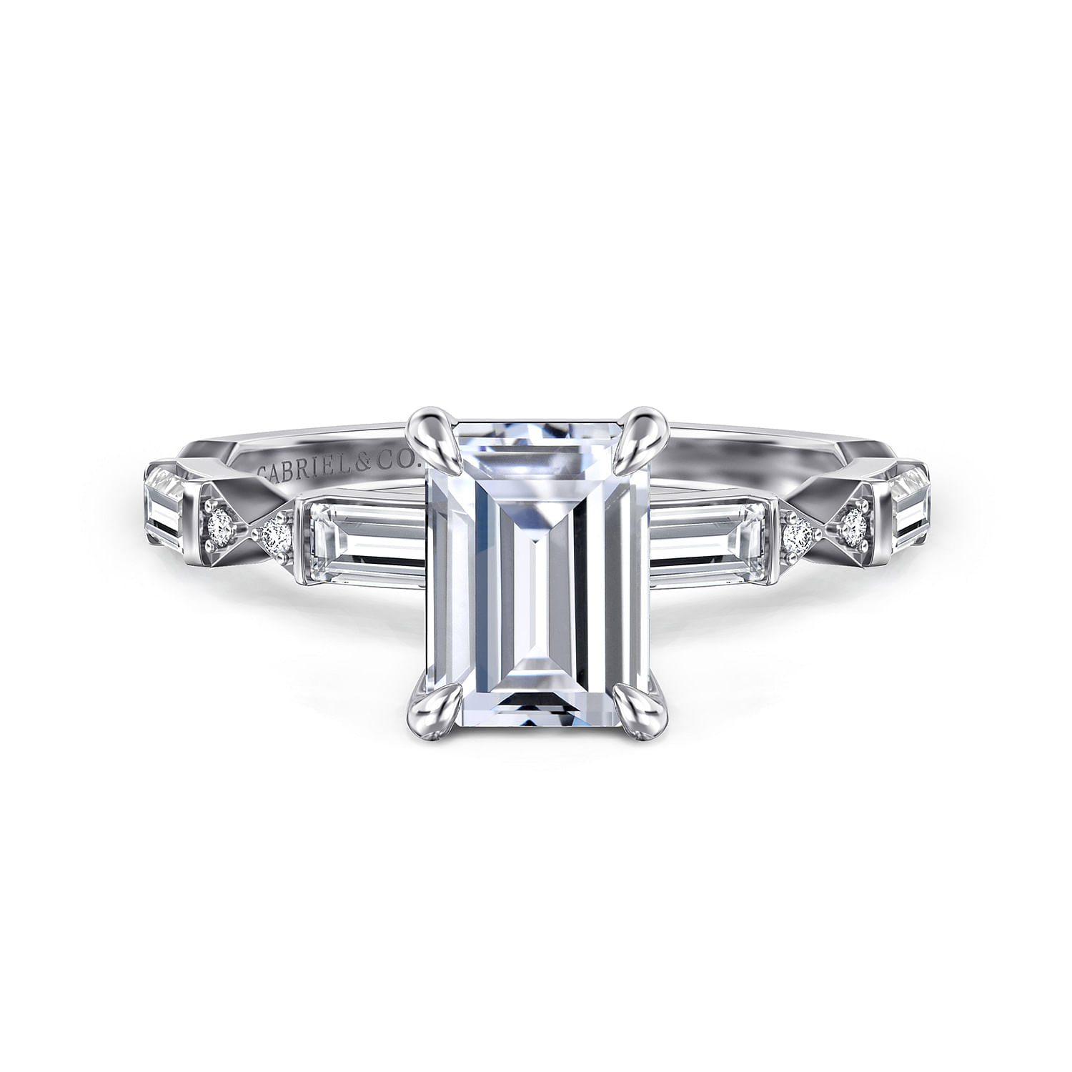 Dariella - 14K White Gold Emerald Cut Diamond Engagement Ring
