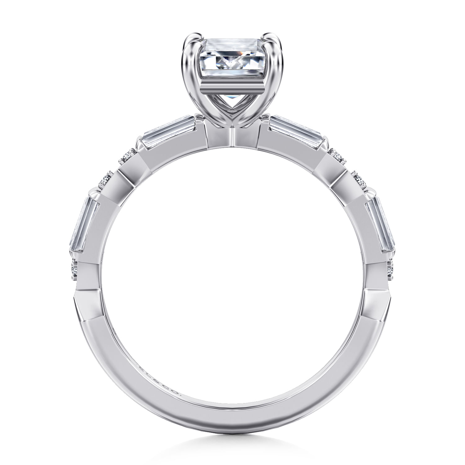 Dariella - 14K White Gold Emerald Cut Diamond Engagement Ring