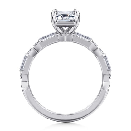 Dariella - 14K White Gold Emerald Cut Diamond Engagement Ring