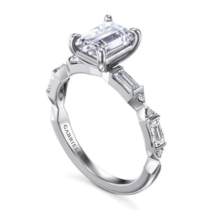 Dariella - 14K White Gold Emerald Cut Diamond Engagement Ring