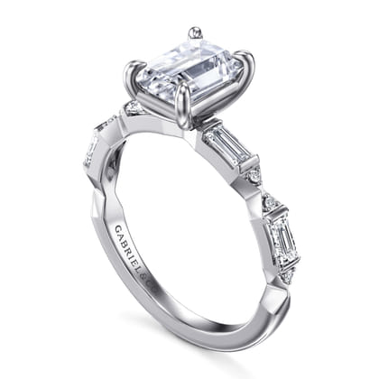 Dariella - 14K White Gold Emerald Cut Diamond Engagement Ring