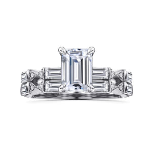 Dariella - 14K White Gold Emerald Cut Diamond Engagement Ring