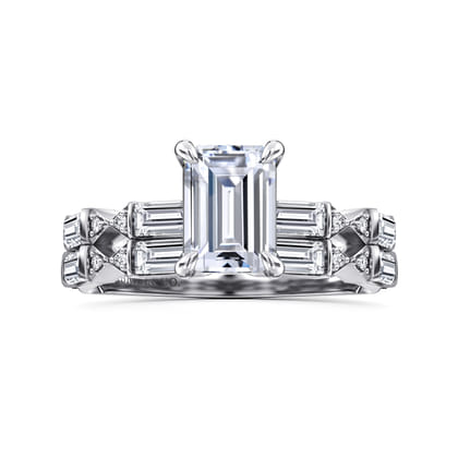 Dariella - 14K White Gold Emerald Cut Diamond Engagement Ring