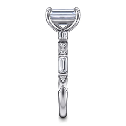 Dariella - 14K White Gold Emerald Cut Diamond Engagement Ring