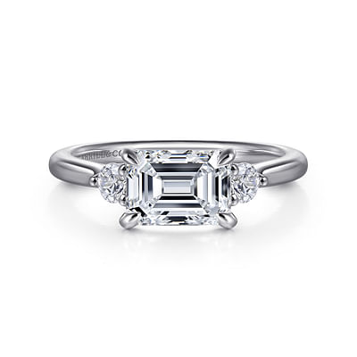 Darline - 14K White Gold Emerald Cut Three Stone Diamond Engagement Ring