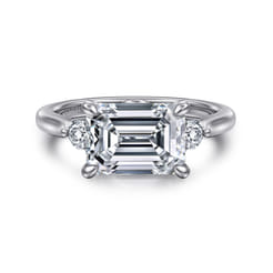 Darline - 14K White Gold Emerald Cut Three Stone Lotus Diamond Engagement Ring