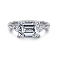 Darline - 14K White Gold Emerald Cut Three Stone Lotus Diamond Engagement Ring