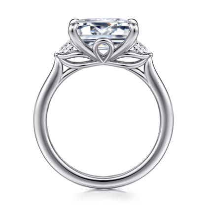 Darline - 14K White Gold Emerald Cut Three Stone Lotus Diamond Engagement Ring