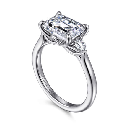 Darline - 14K White Gold Emerald Cut Three Stone Lotus Diamond Engagement Ring