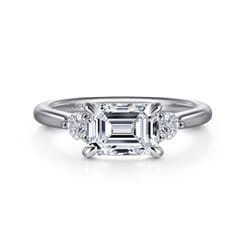 Darline - 14K White Gold Emerald Cut Three Stone Lotus Diamond Engagement Ring