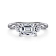 Darline - 14K White Gold Emerald Cut Three Stone Lotus Diamond Engagement Ring