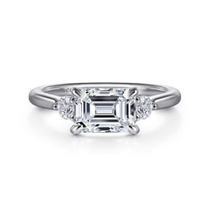 Darline - 14K White Gold Emerald Cut Three Stone Lotus Diamond Engagement Ring