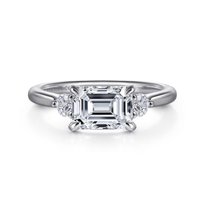 Darline - 14K White Gold Emerald Cut Three Stone Lotus Diamond Engagement Ring