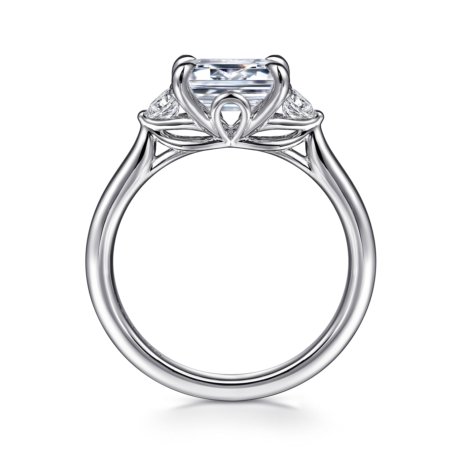 Darline - 14K White Gold Emerald Cut Three Stone Lotus Diamond Engagement Ring