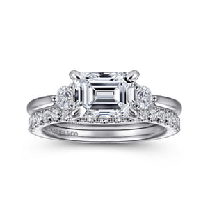 Darline - 14K White Gold Emerald Cut Three Stone Lotus Diamond Engagement Ring