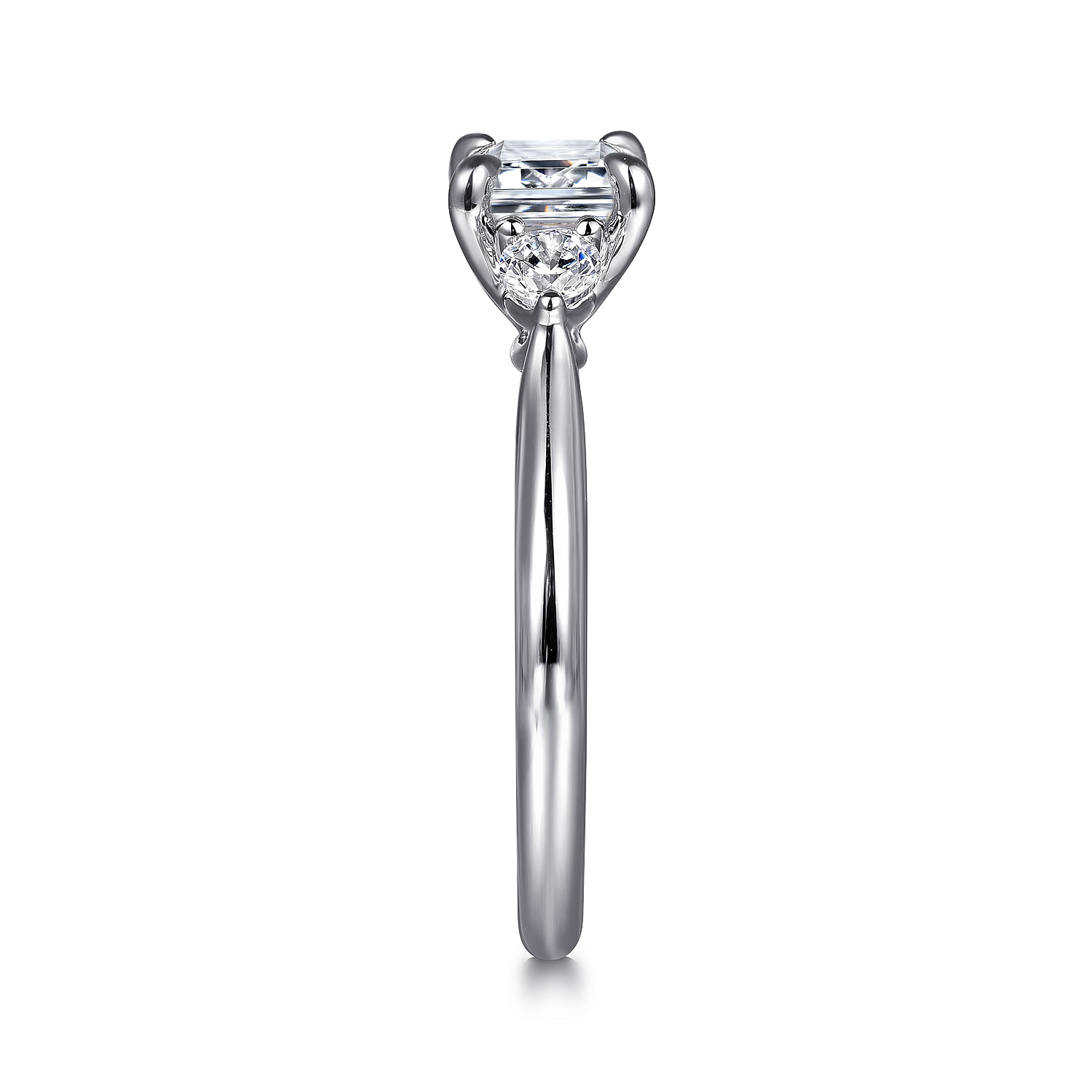 Darline - 14K White Gold Emerald Cut Three Stone Lotus Diamond Engagement Ring