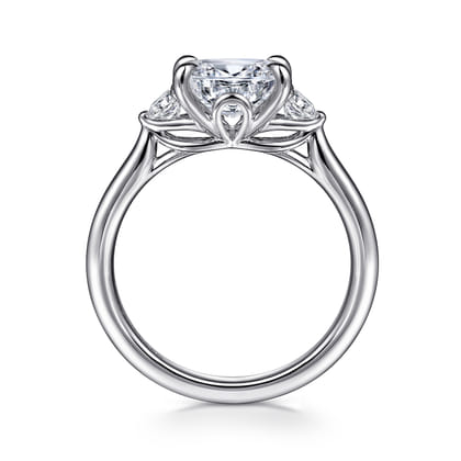 Darline - 14K White Gold Oval Three Stone Lotus Diamond Engagement Ring