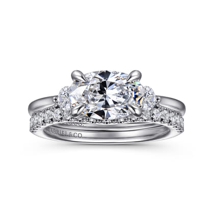 Darline - 14K White Gold Oval Three Stone Lotus Diamond Engagement Ring