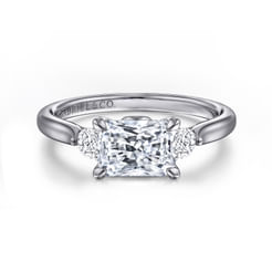14K White Gold Radiant Cut Three Stone Lotus Diamond Engagement Ring