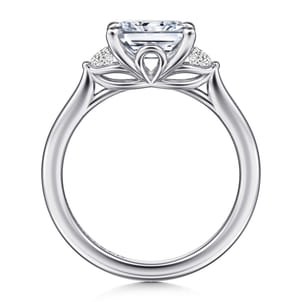 Darline - 14K White Gold Radiant Cut Three Stone Lotus Diamond Engagement Ring