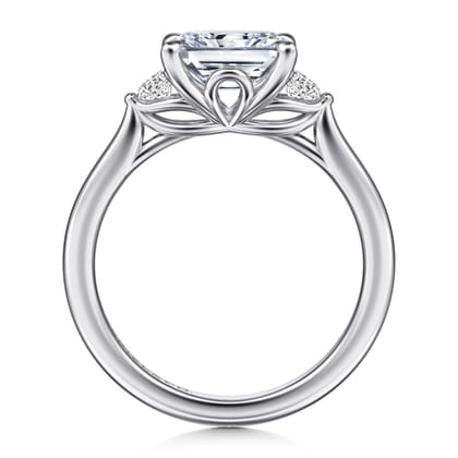 Darline - 14K White Gold Radiant Cut Three Stone Lotus Diamond Engagement Ring