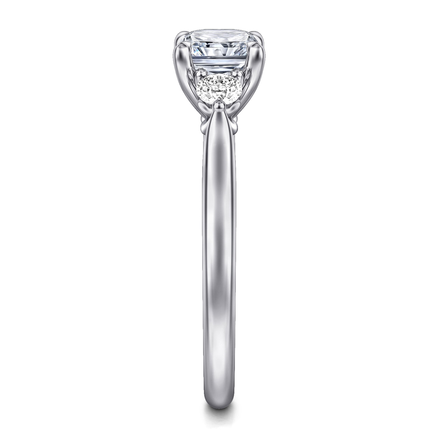 Darline - 14K White Gold Radiant Cut Three Stone Lotus Diamond Engagement Ring