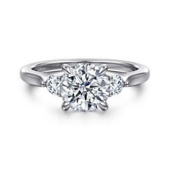 Darline - 14K White Gold Round Three Stone Lotus Diamond Engagement Ring