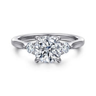 Darline - 14K White Gold Round Three Stone Lotus Diamond Engagement Ring