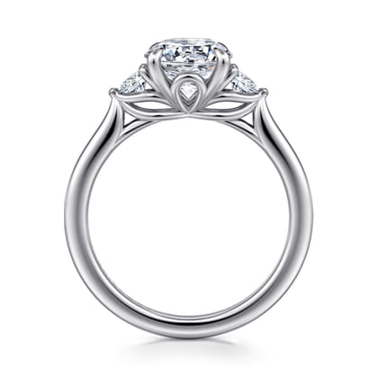 Darline - 14K White Gold Round Three Stone Lotus Diamond Engagement Ring