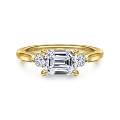 Darline - 14K Yellow Gold Emerald Cut Three Stone Lotus Diamond Engagement Ring