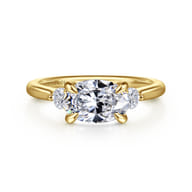 Darline - 14K Yellow Gold Oval Three Stone Lotus Diamond Engagement Ring