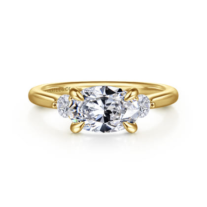 Darline - 14K Yellow Gold Oval Three Stone Lotus Diamond Engagement Ring