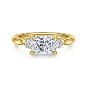 Darline - 14K Yellow Gold Radiant Cut Three Stone Lotus Diamond Engagement Ring