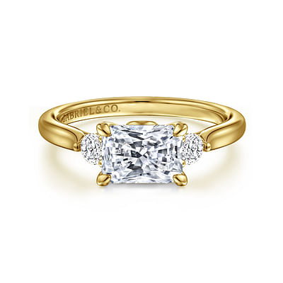 Darline - 14K Yellow Gold Radiant Cut Three Stone Lotus Diamond Engagement Ring