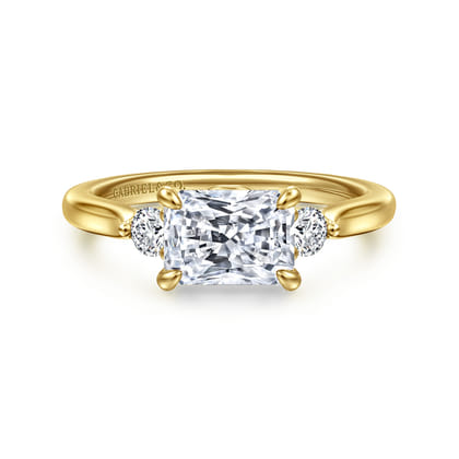 Darline - 14K Yellow Gold Radiant Cut Three Stone Lotus Diamond Engagement Ring