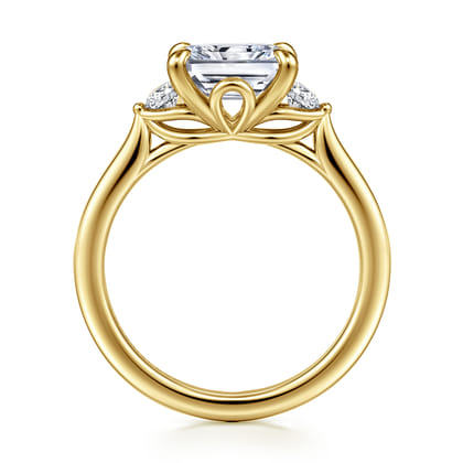 Darline - 14K Yellow Gold Radiant Cut Three Stone Lotus Diamond Engagement Ring