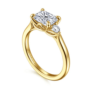 Darline - 14K Yellow Gold Radiant Cut Three Stone Lotus Diamond Engagement Ring