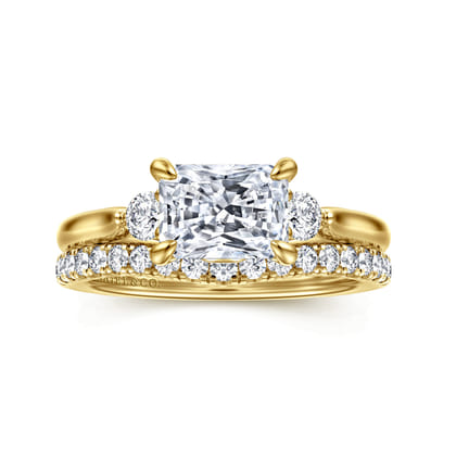 Darline - 14K Yellow Gold Radiant Cut Three Stone Lotus Diamond Engagement Ring