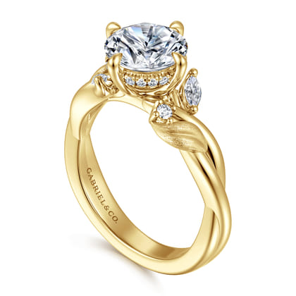 Darling - 14K Yellow Gold Compass Prong Round Diamond Engagement Ring