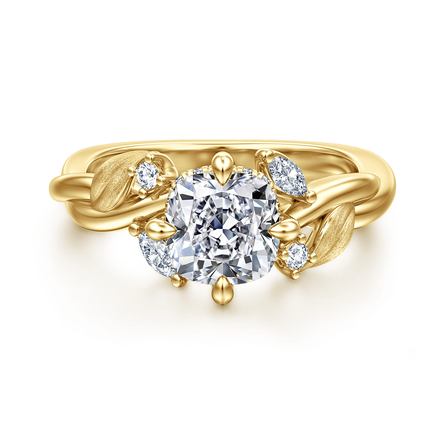 Darling - 14K Yellow Gold Compass Prong Twisted Cushion Cut Diamond Engagement Ring