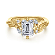 Darling - 14K Yellow Gold Compass Prong Twisted Emerald Cut Diamond Engagement Ring