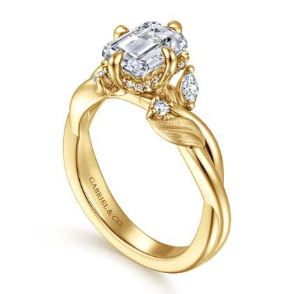 Darling - 14K Yellow Gold Compass Prong Twisted Emerald Cut Diamond Engagement Ring