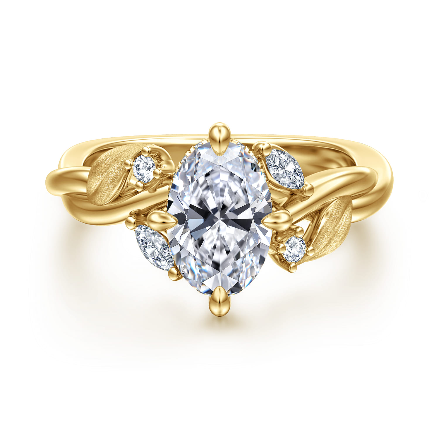 Darling - 14K Yellow Gold Compass Prong Twisted Oval Diamond Engagement Ring