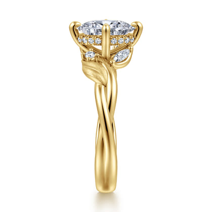 Darling - 14K Yellow Gold Compass Prong Twisted Oval Diamond Engagement Ring