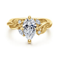 Darling - 14K Yellow Gold Compass Prong Twisted Pear Shape Diamond Engagement Ring